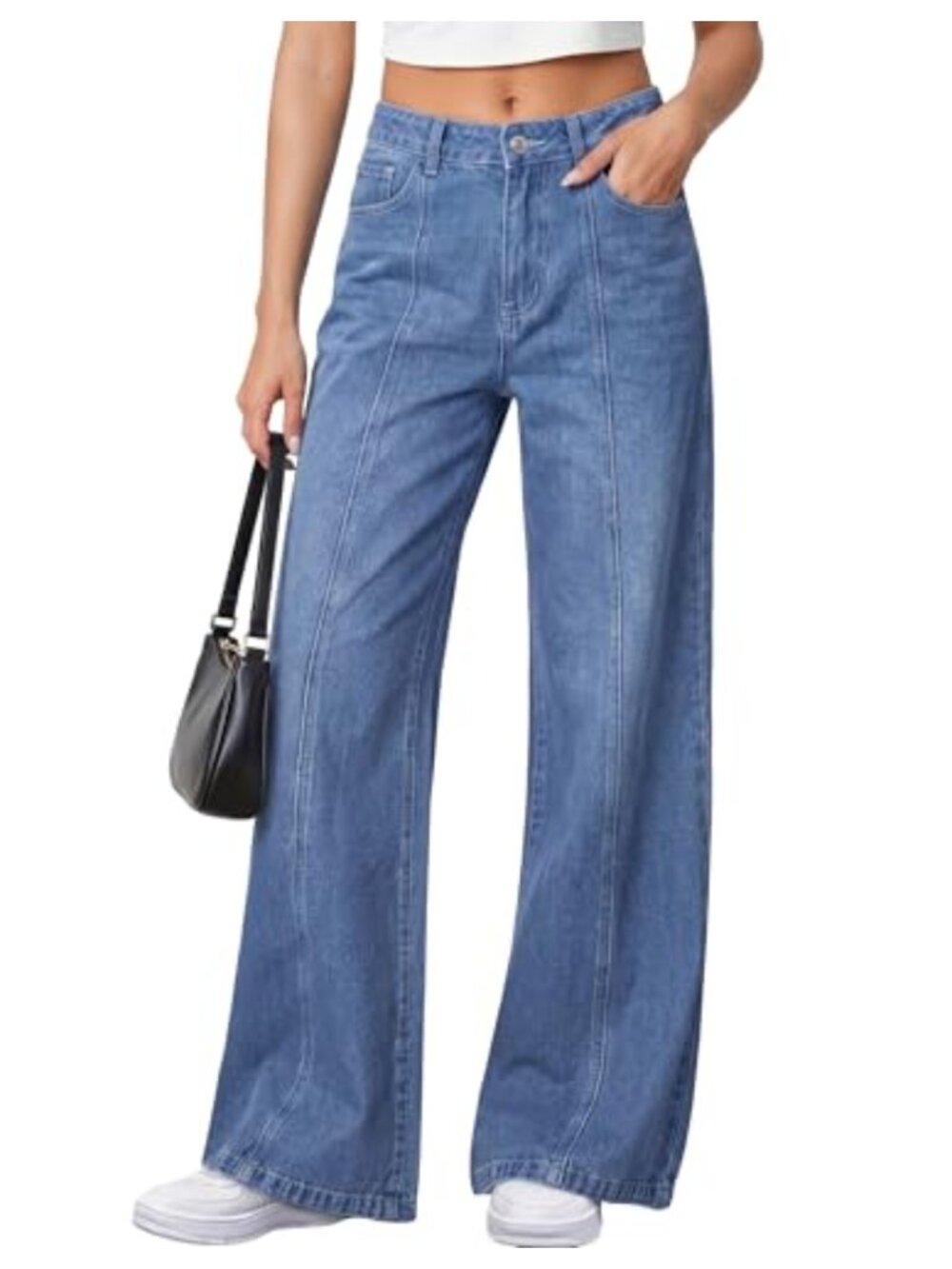 Women's Wide Leg Stretchy Baggy Denim Jeans High Rise Casual Pants